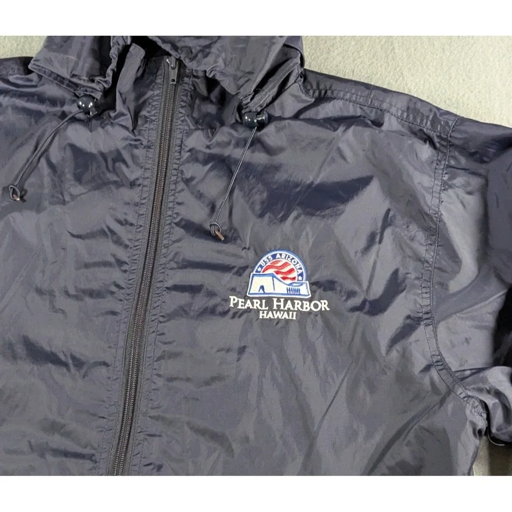 Clique Mens Vintage 90s USS Arizona‎ Pearl Harbor Windbreaker Jacket Medium Navy